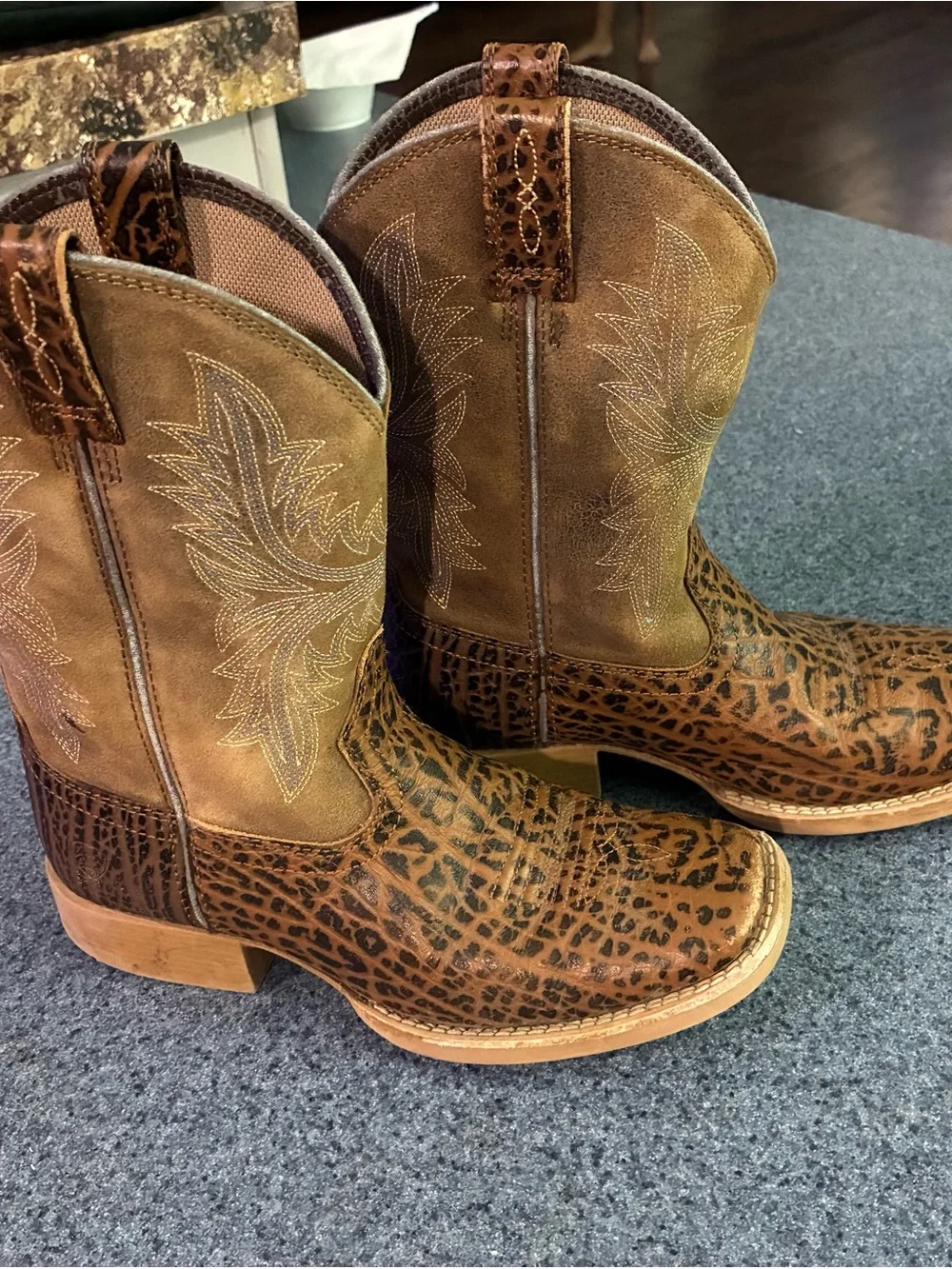 Ariat Brown Leopard Print and Tan Kids Western Boots